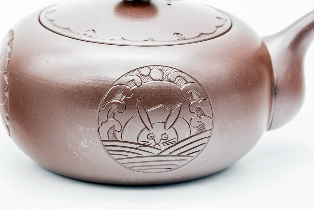 Japanese Kyusu - Engraved Floral Bunny Rabbit Banko-yaki Debeso Teapot - 240ml