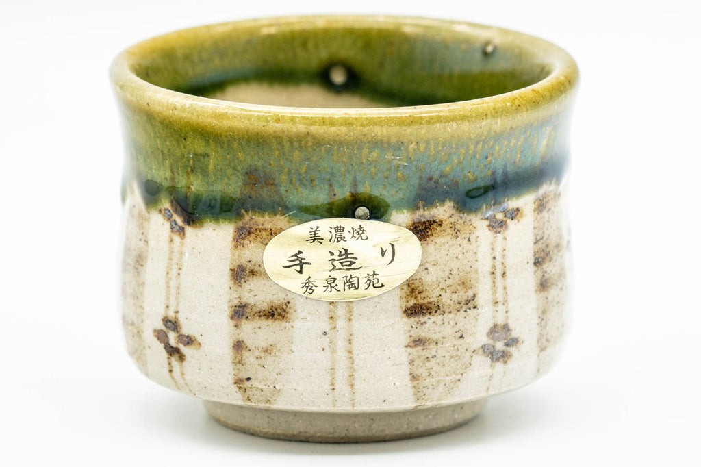 Japanese Teacup - Floral Green Drip-Glazed Oribe-yaki Guinomi - 50ml