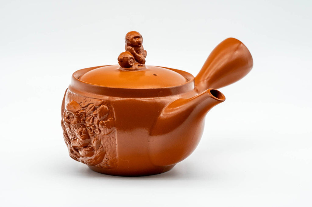 Japanese Kyusu - Monkeys and Leaves Tokoname-yaki Mesh Filter Teapot - 400ml