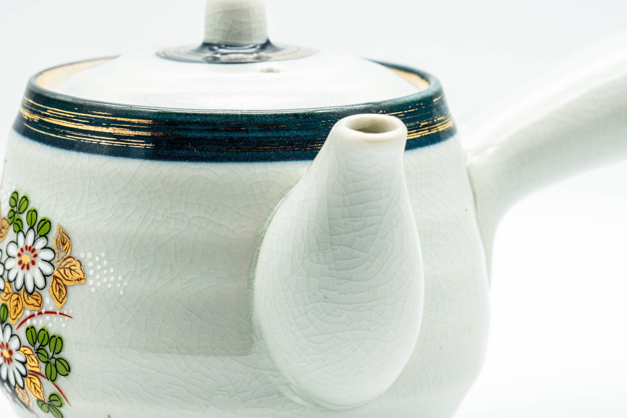 Japanese Kyusu - Chrysanthemum Floral Kutani-yaki Debeso Teapot - 400ml