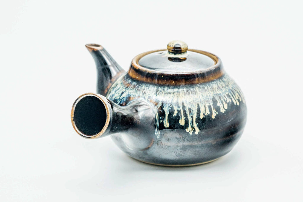 Japanese Kyusu - Jet Black Hare's Fur Drip-Glazed Ceramic Filter Teapot - 200ml