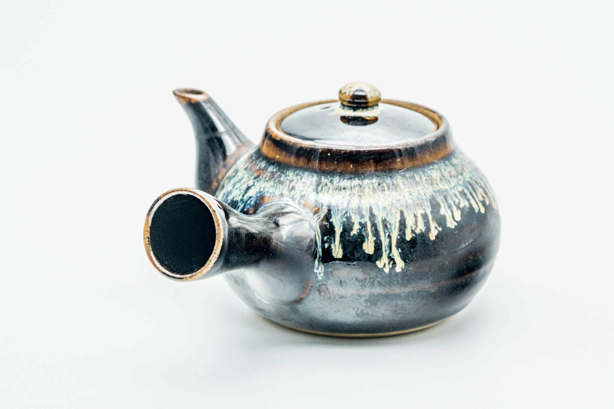 Japanese Kyusu - Jet Black Hare's Fur Drip-Glazed Ceramic Filter Teapot - 200ml