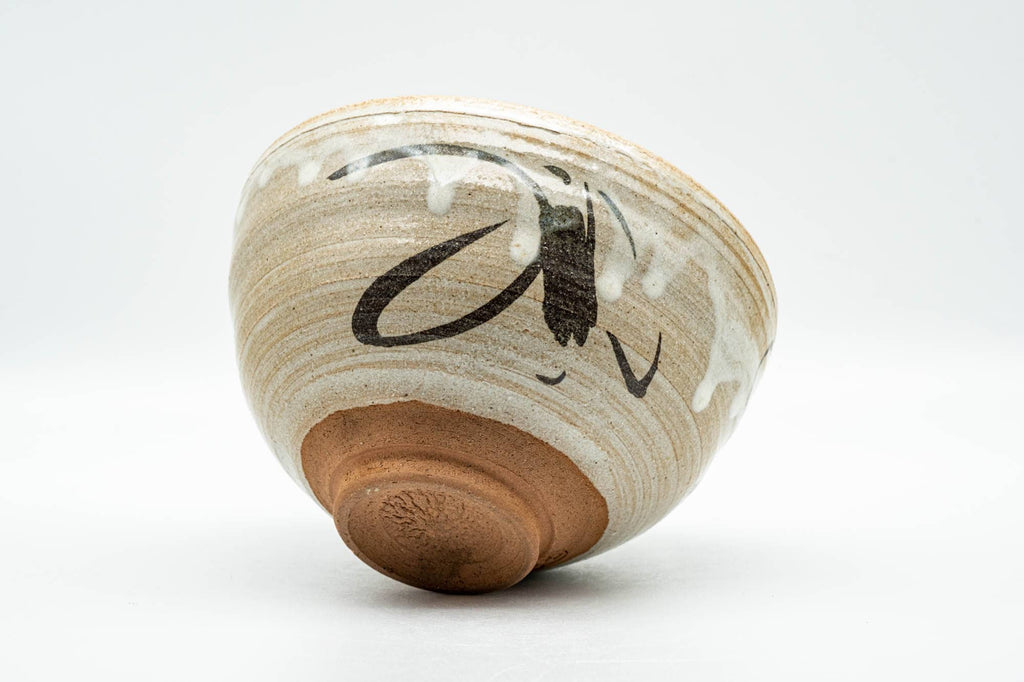 Japanese Matcha Bowl - Beige White Drip-Glazed Wan-nari Chawan - 300ml