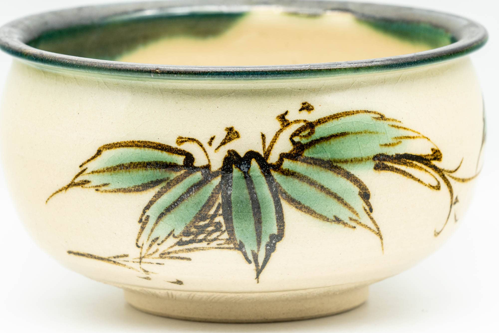 Japanese Kensui - 春景 Shunkei - Beige Tea Leaves Kyo-yaki Water Bowl - 600ml