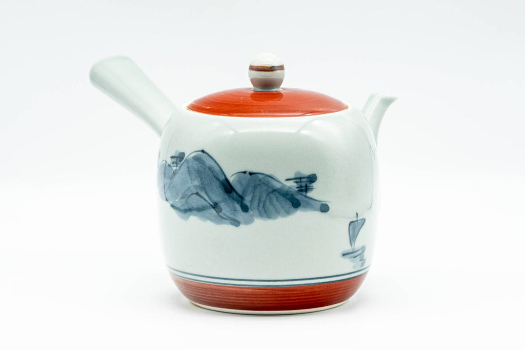 Japanese Kyusu - Red Blue Mountainous Arita-yaki Debeso Teapot - 350ml