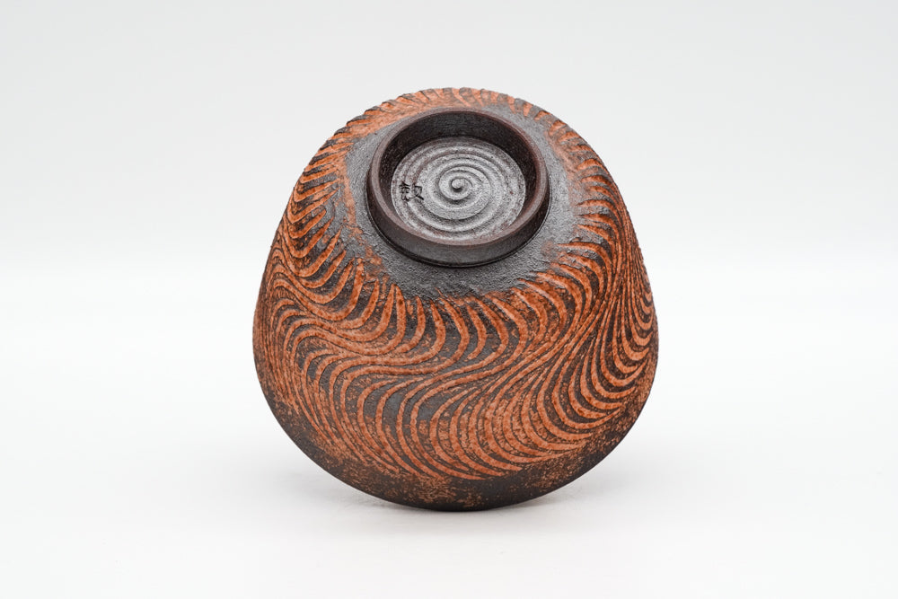 Wavy Red-Orange Kiyomizu-yaki Chawan