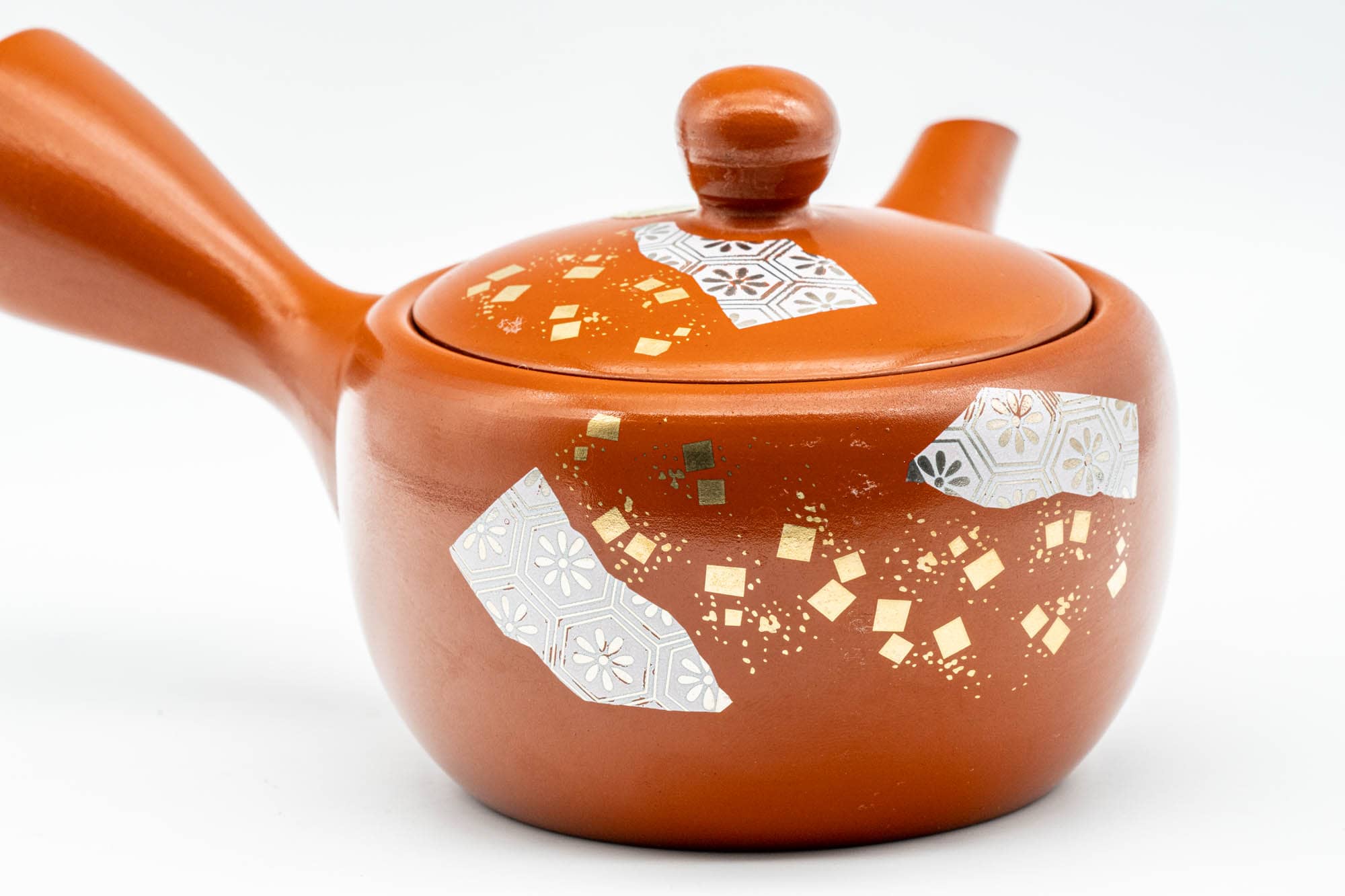 Japanese Kyusu - Gold White Floral Tokoname-yaki Mesh Teapot - 200ml