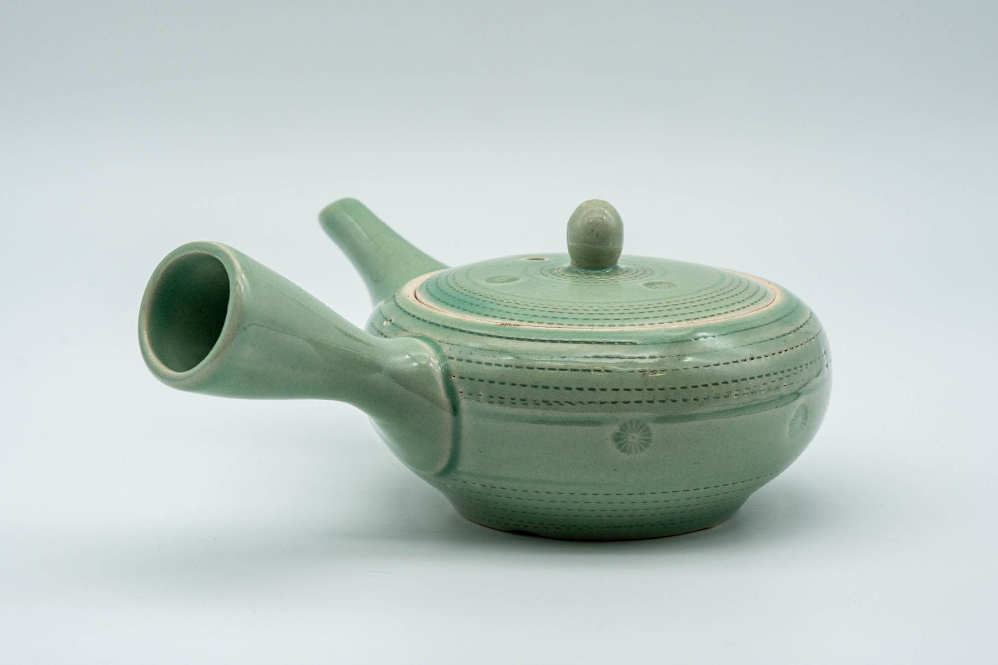 Japanese Kyusu - Mint Green Hiramaru-gata Obi-ami Teapot - 220ml