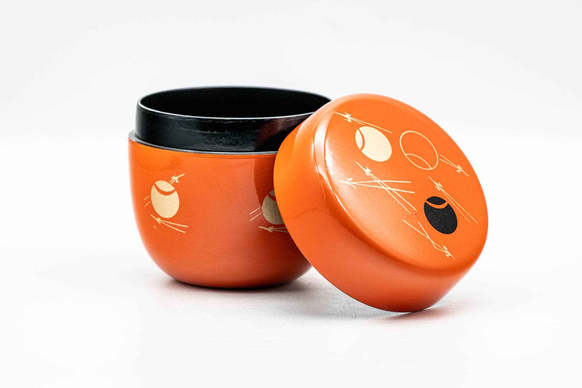 Japanese Natsume - Geometric Patterned Orange Black Lacquered Tea Caddy - 100ml