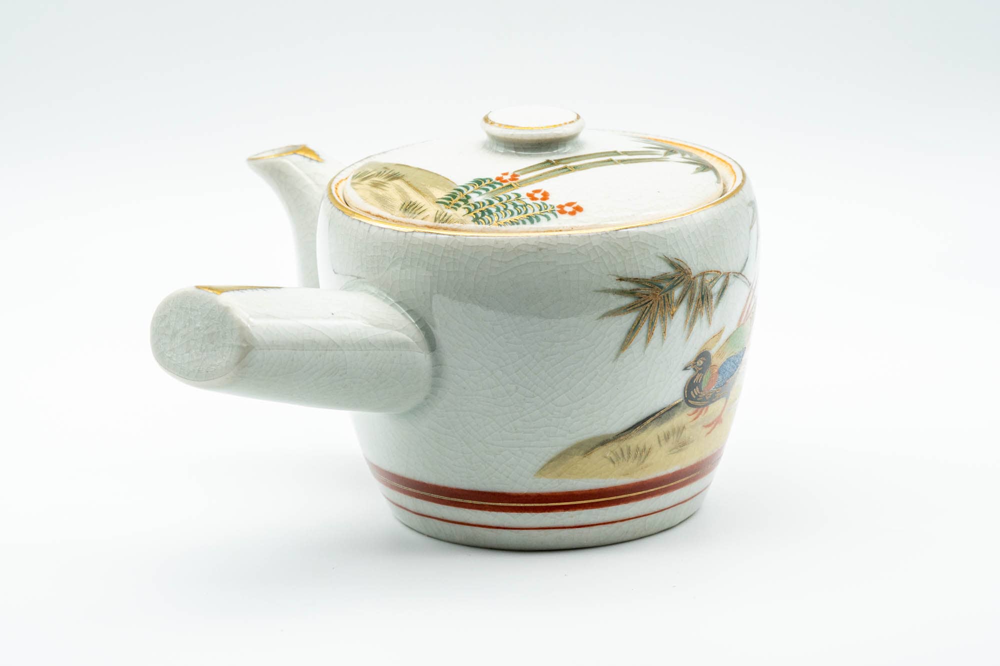 Japanese Kyusu - Bamboo Peacock Kutani-yaki Ceramic Filter Teapot - 400ml