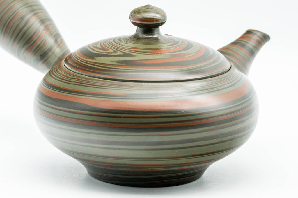 Japanese Kyusu - 雲仙窯 Unzen Kiln - Green Nerikomi Tokoname-yaki Debeso Teapot - 270ml