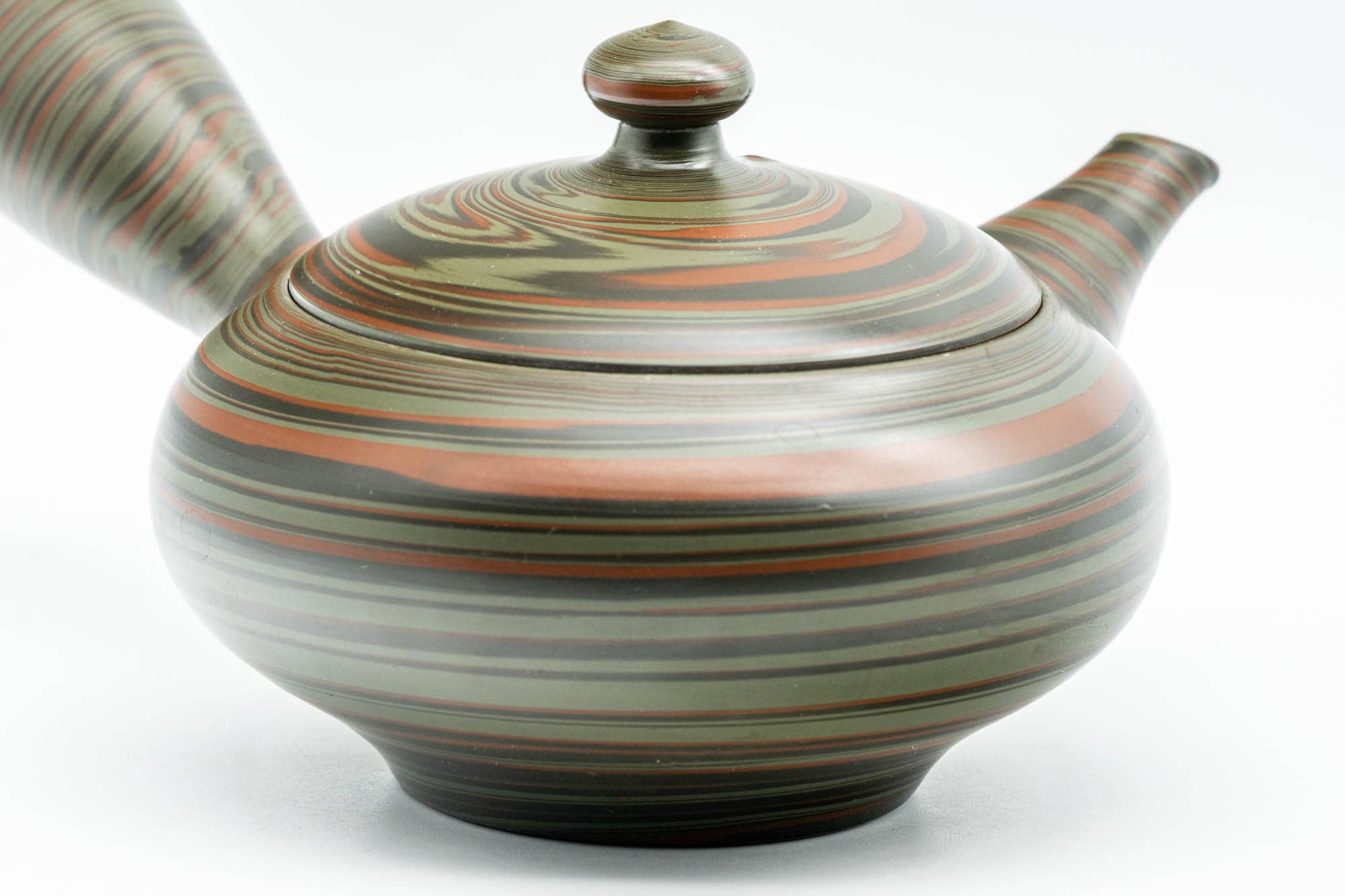 Japanese Kyusu - 雲仙窯 Unzen Kiln - Green Nerikomi Tokoname-yaki Debeso Teapot - 270ml