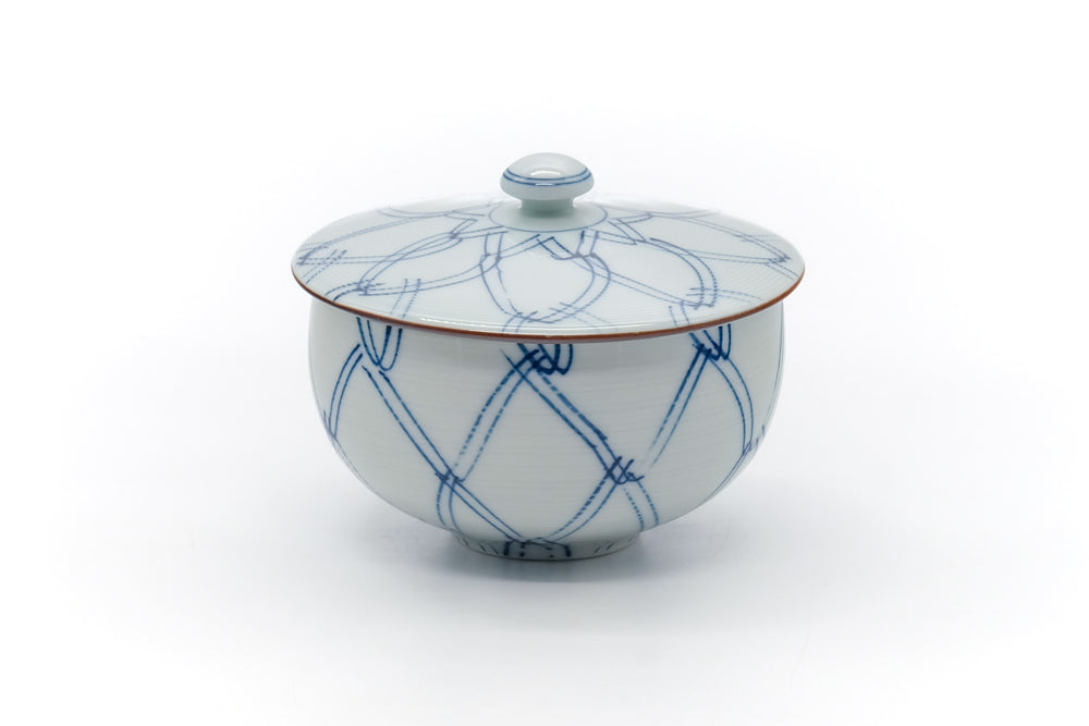 Japanese Teacup - Blue Geometric Arita Lidded Yunomi - 190ml