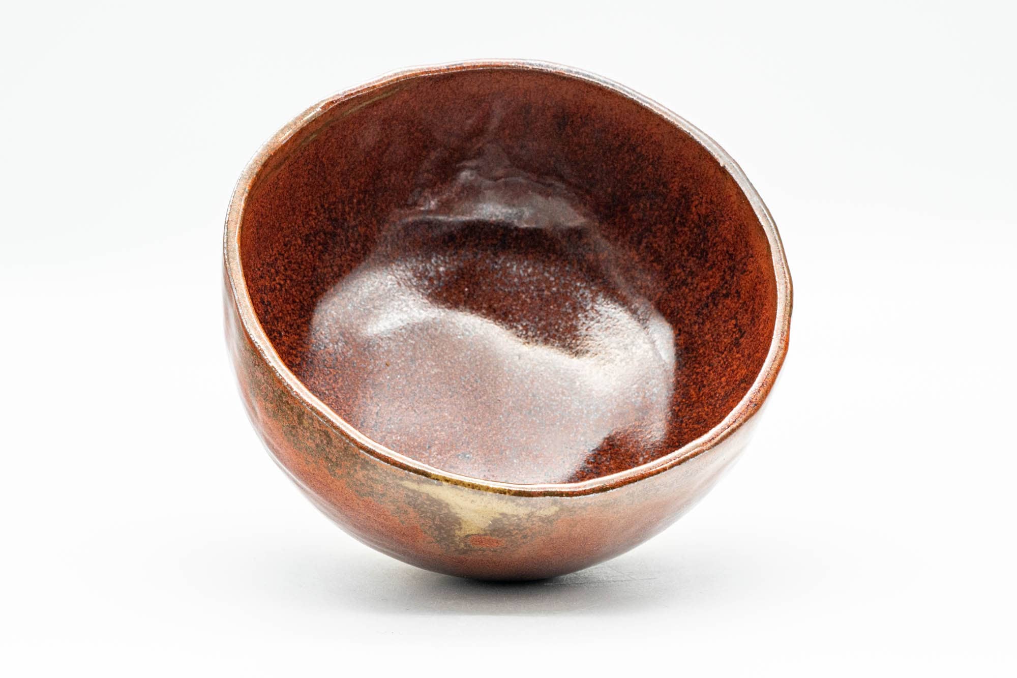 Japanese Matcha Bowl - 久 Shiny Red and Yellow Drip-Glazed Wan-nari Chawan - 250ml