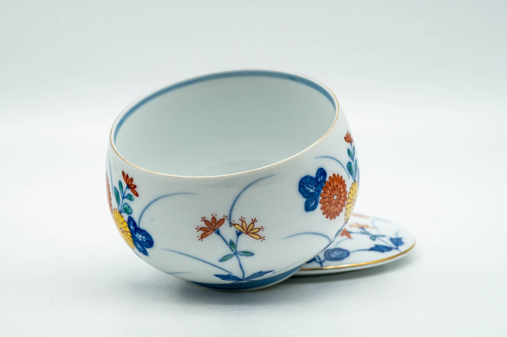 Japanese Teacup - Floral Blue Arita-yaki Lidded Yunomi - 150ml