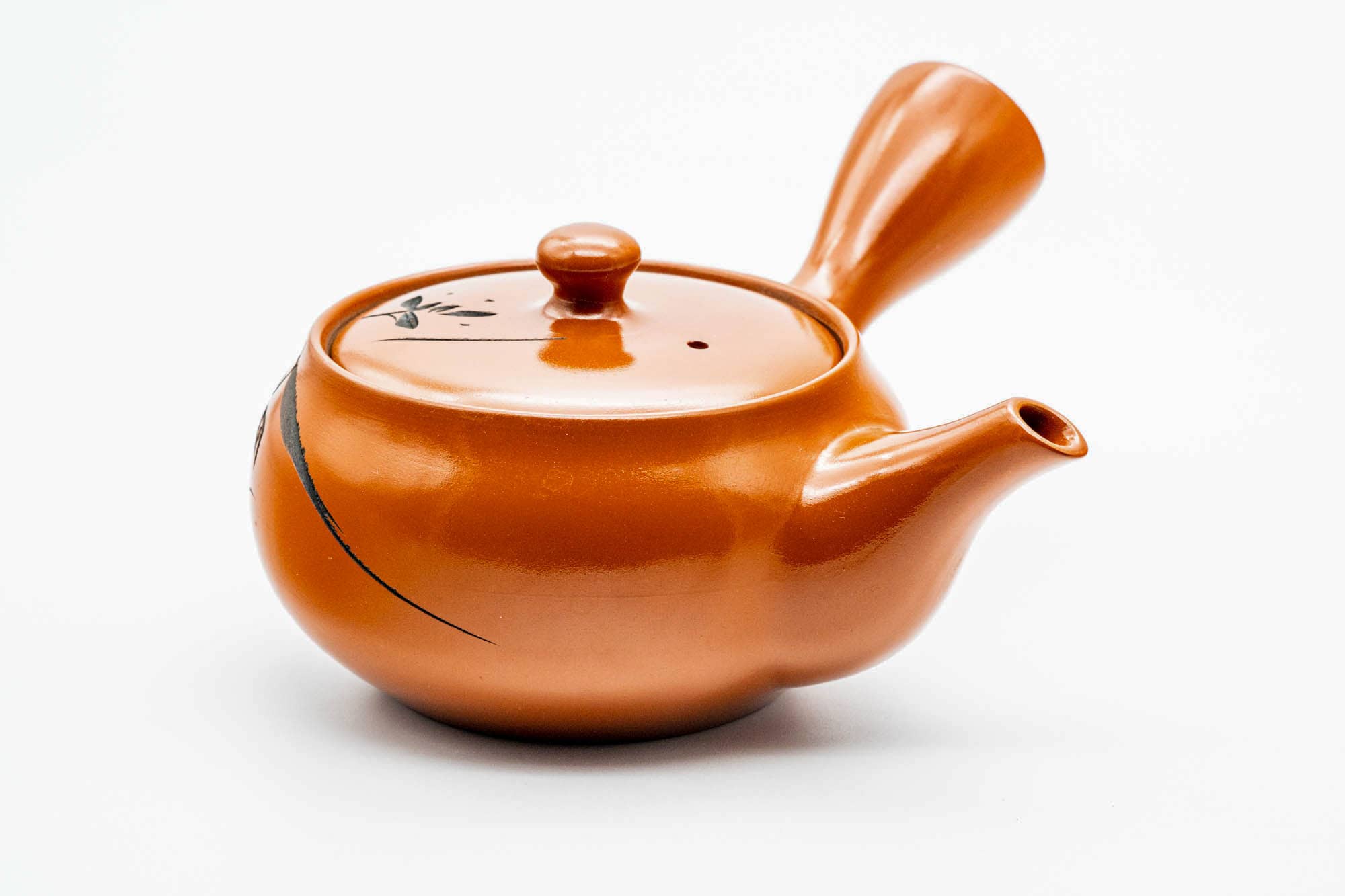 Japanese Kyusu - Engraved Long Grass Red Shudei Tokoname-yaki Mesh Teapot - 300ml