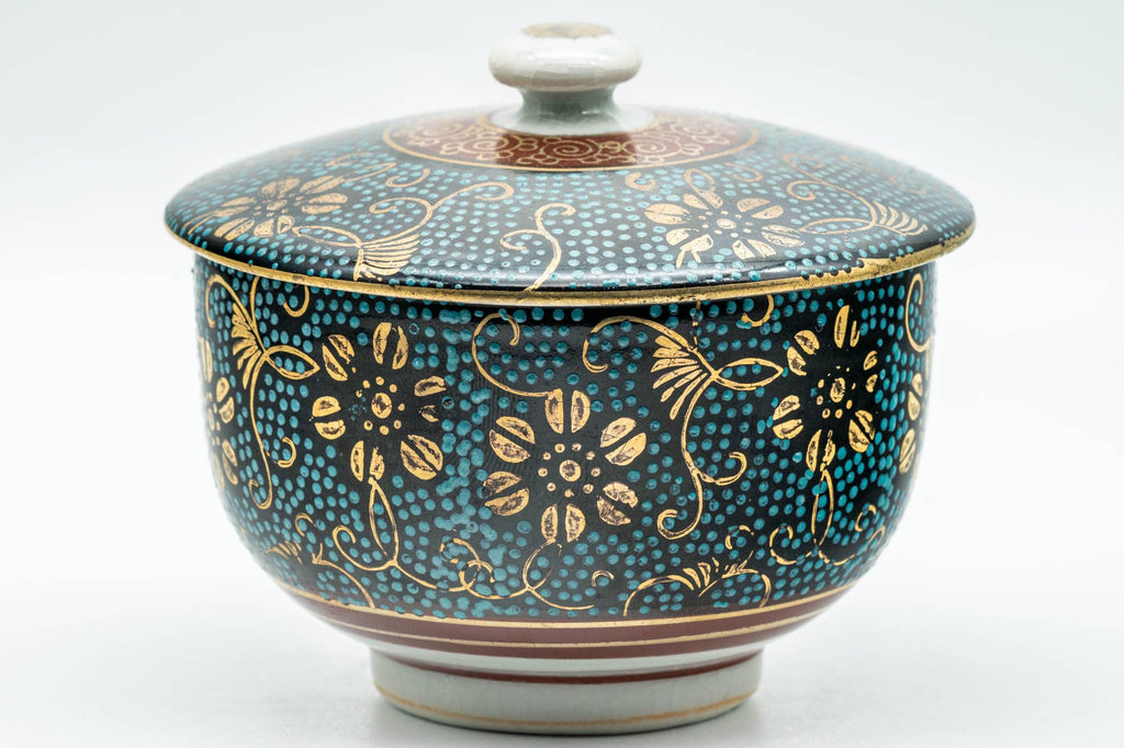 Japanese Teacup - 九谷焼 Floral Aochibu Kutani-yaki Porcelain Lidded Yunomi - 120ml