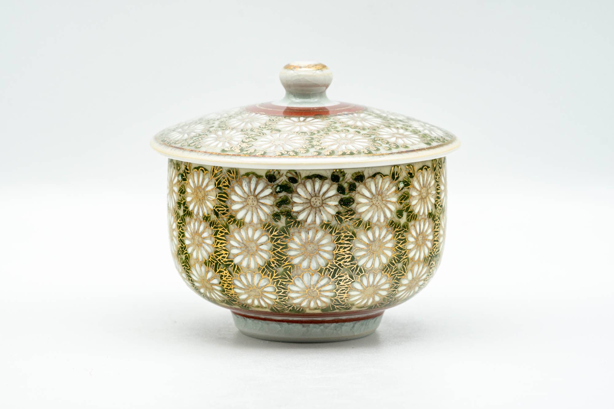 Japanese Teacup - Gold White Chrysanthemum Kutani-yaki Lidded Yunomi - 140ml