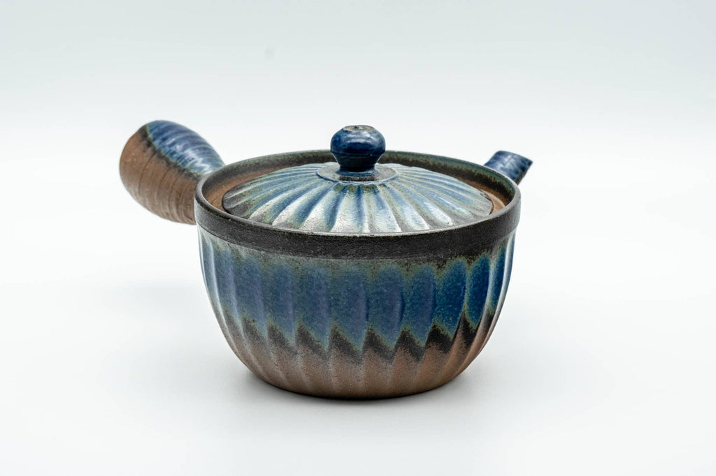 Japanese Kyusu - Blue Brown Wavy Body Nozomi Teapot - 225ml