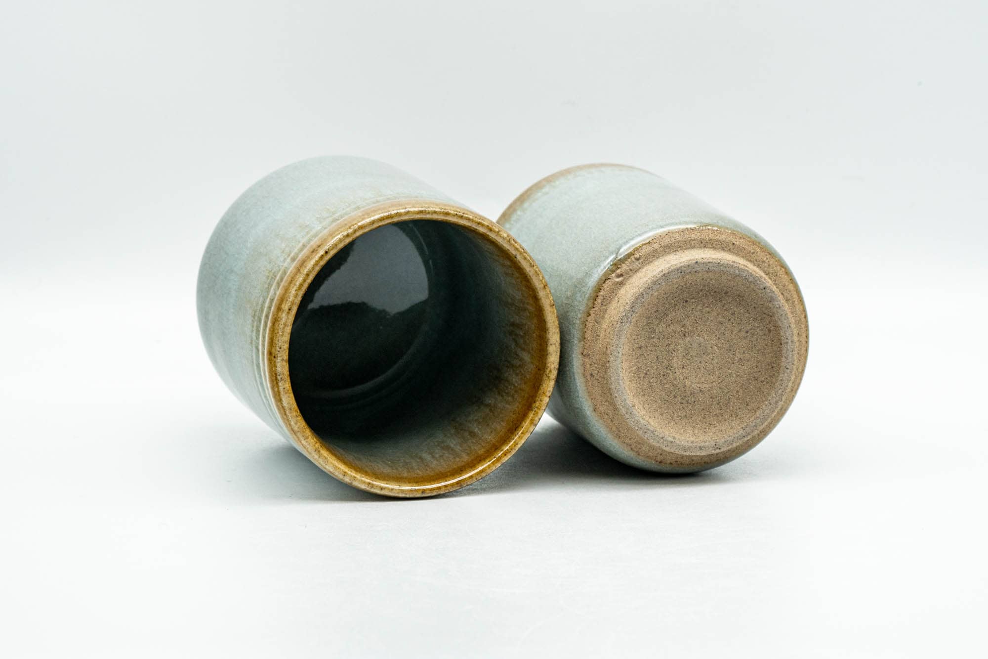 Japanese Teacups - Pair of Green-Yellow Celadon Glazed Meoto Yunomi