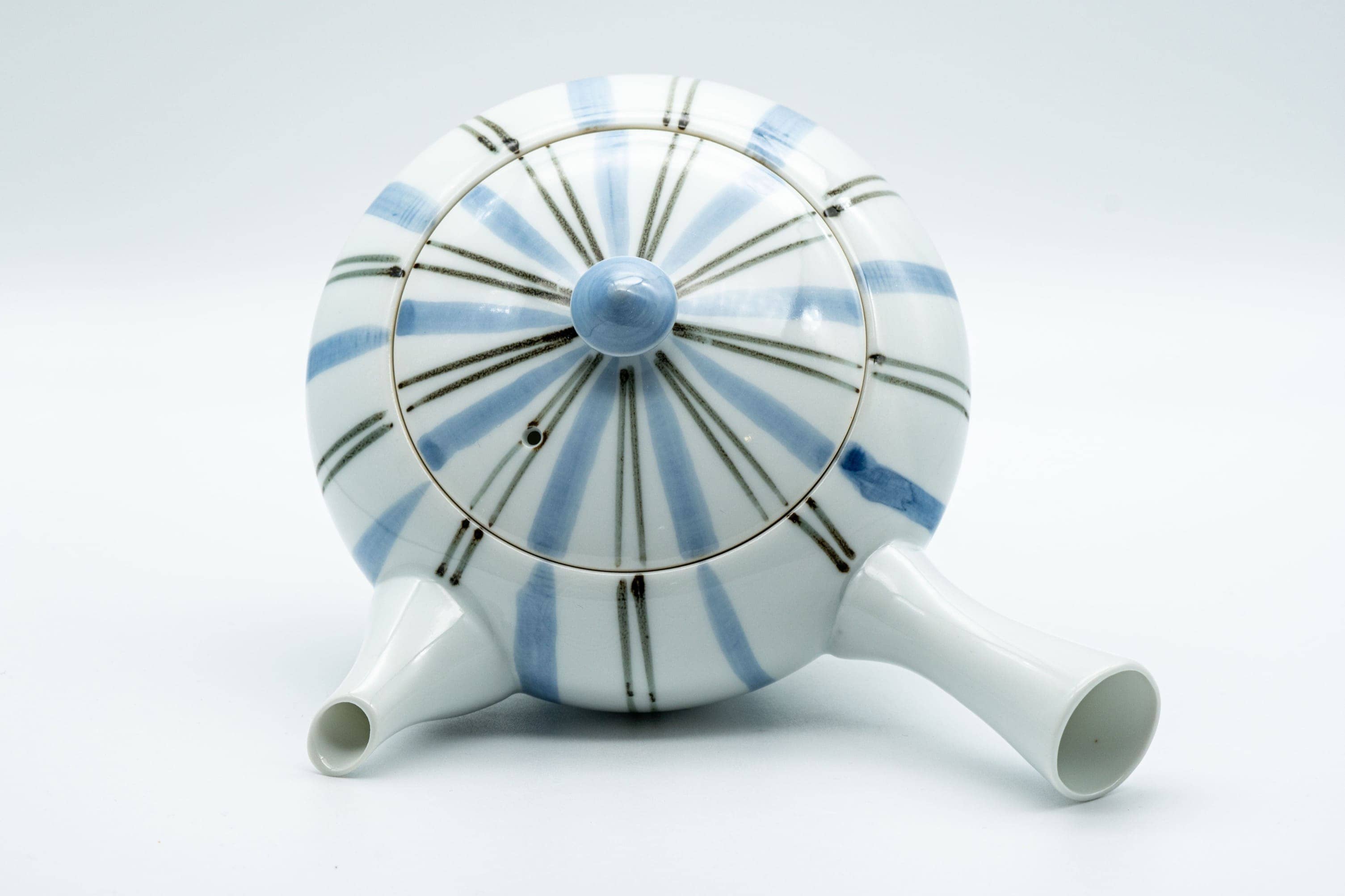 Japanese Kyusu - Blue Striped Arita-yaki Debeso Teapot - 300ml