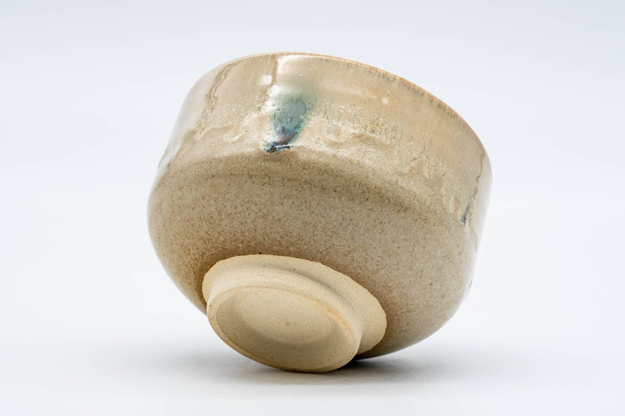 Japanese Matcha Bowl - Tiny Beige Green Hare's Fur Glazed Kiyomizu-yaki Chawan - 100ml