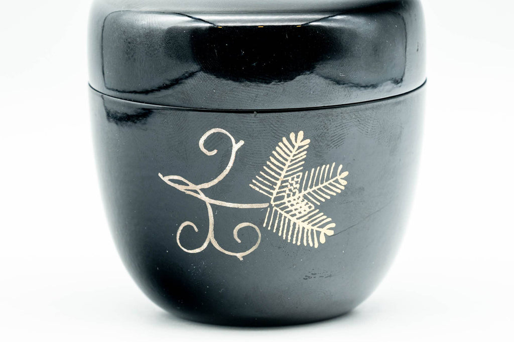 Japanese Natsume - Gold Floral Black Lacquer Matcha Tea Caddy - 80ml