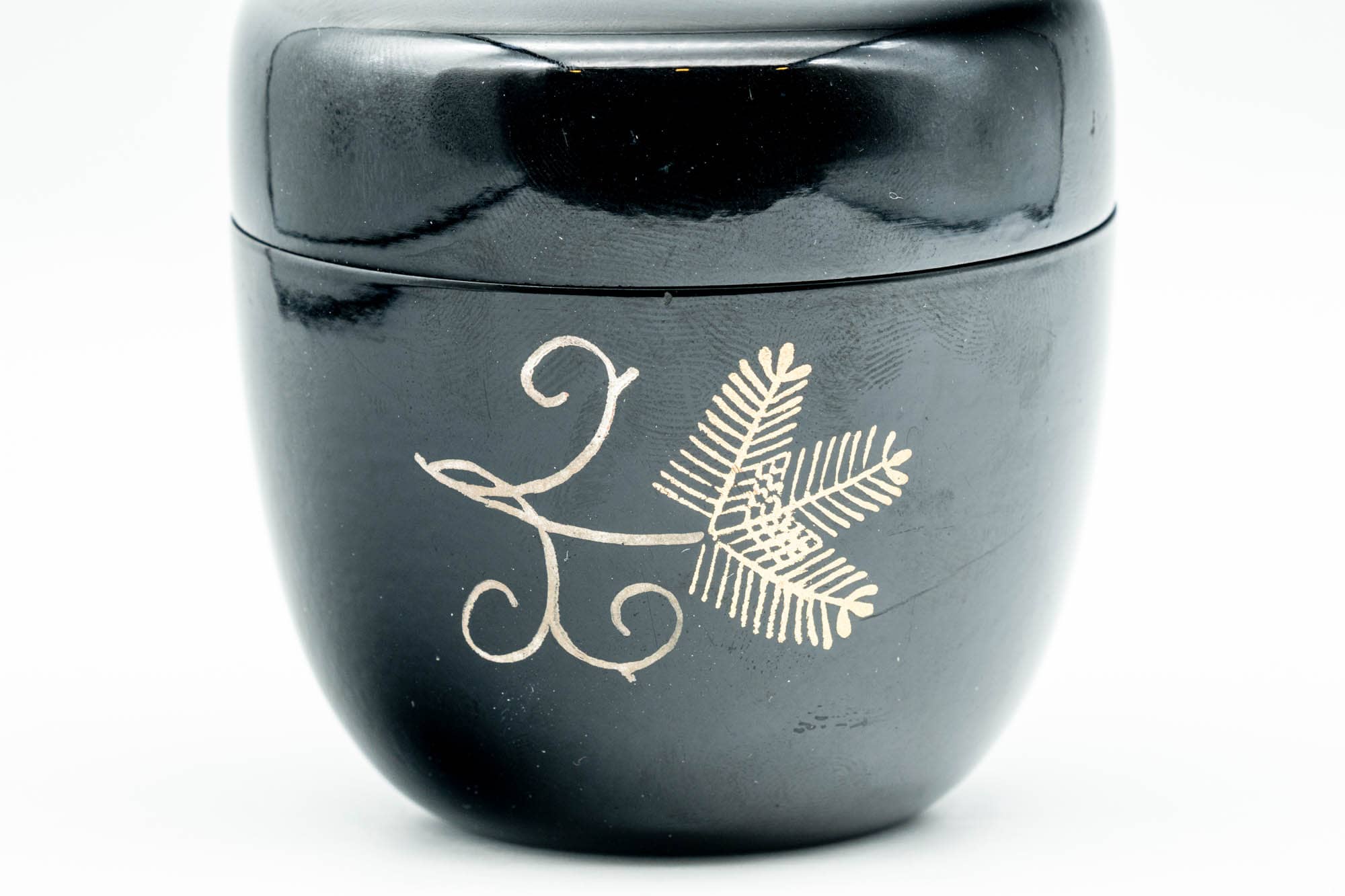 Japanese Natsume - Gold Floral Black Lacquer Matcha Tea Caddy - 80ml