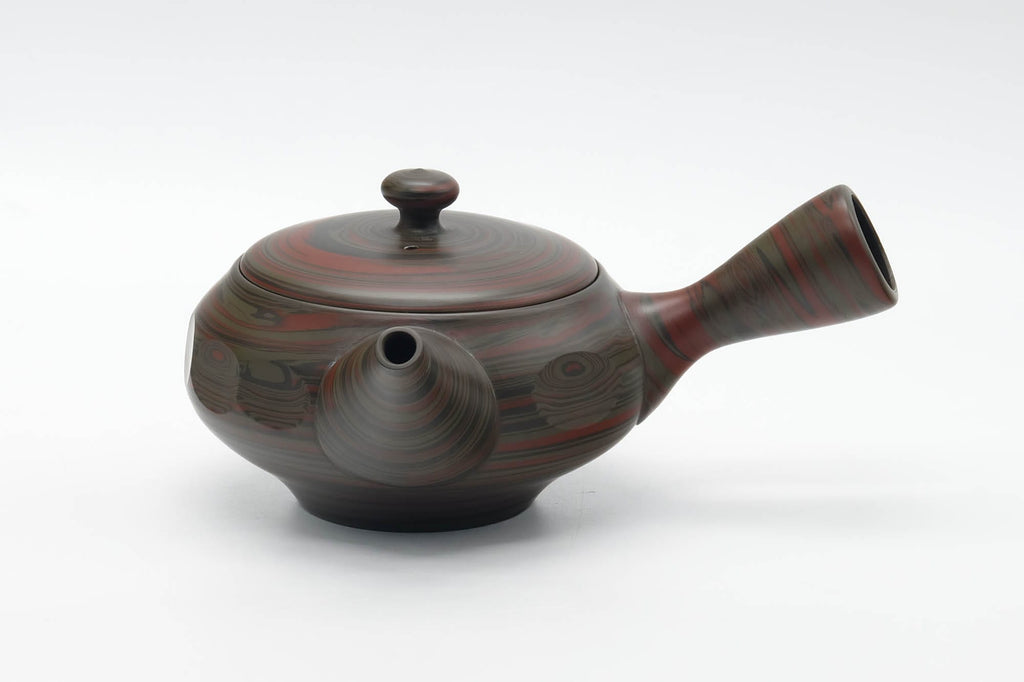 Japanese Kyusu - Red Green Faceted Nerikomi Tokoname Teapot - 270ml