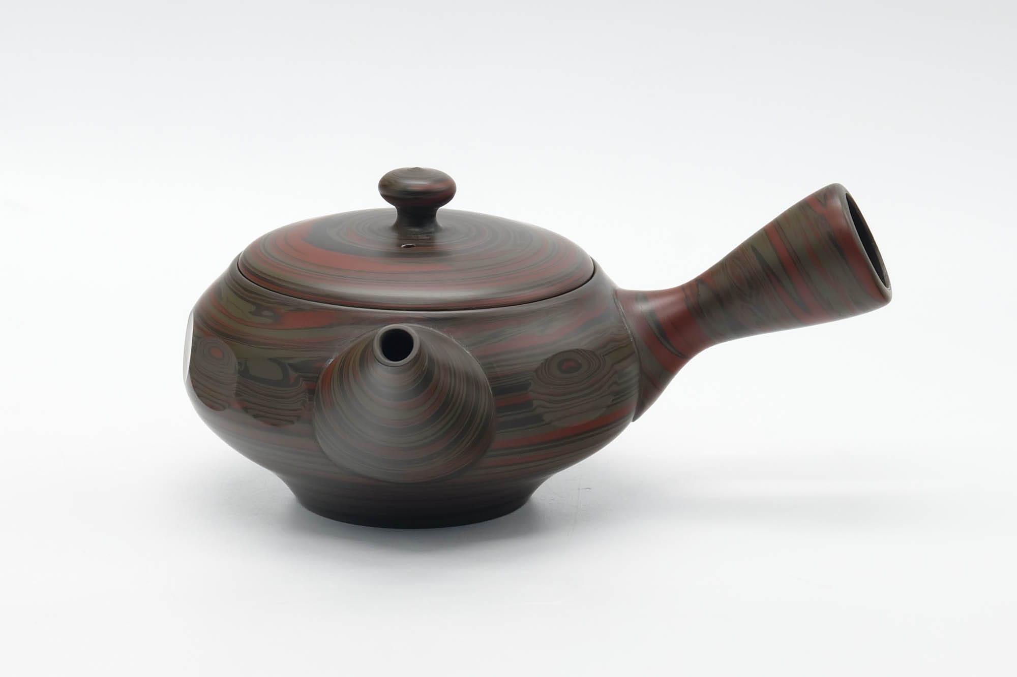 Japanese Kyusu - Red Green Faceted Nerikomi Tokoname Teapot - 270ml