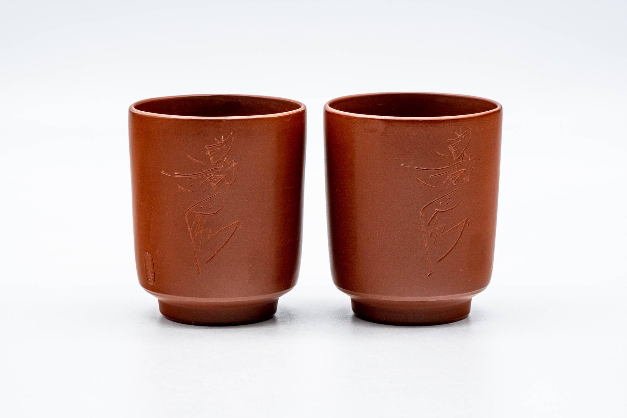 Japanese Teacups - Pair of Smooth Red Shudei Tokoname-yaki Yunomi