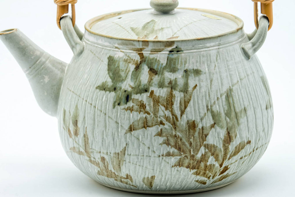 Japanese Tea Set - Beige Speckled Floral Kiyomizu-yaki Dobin Teapot with 5 Yunomi Teacups
