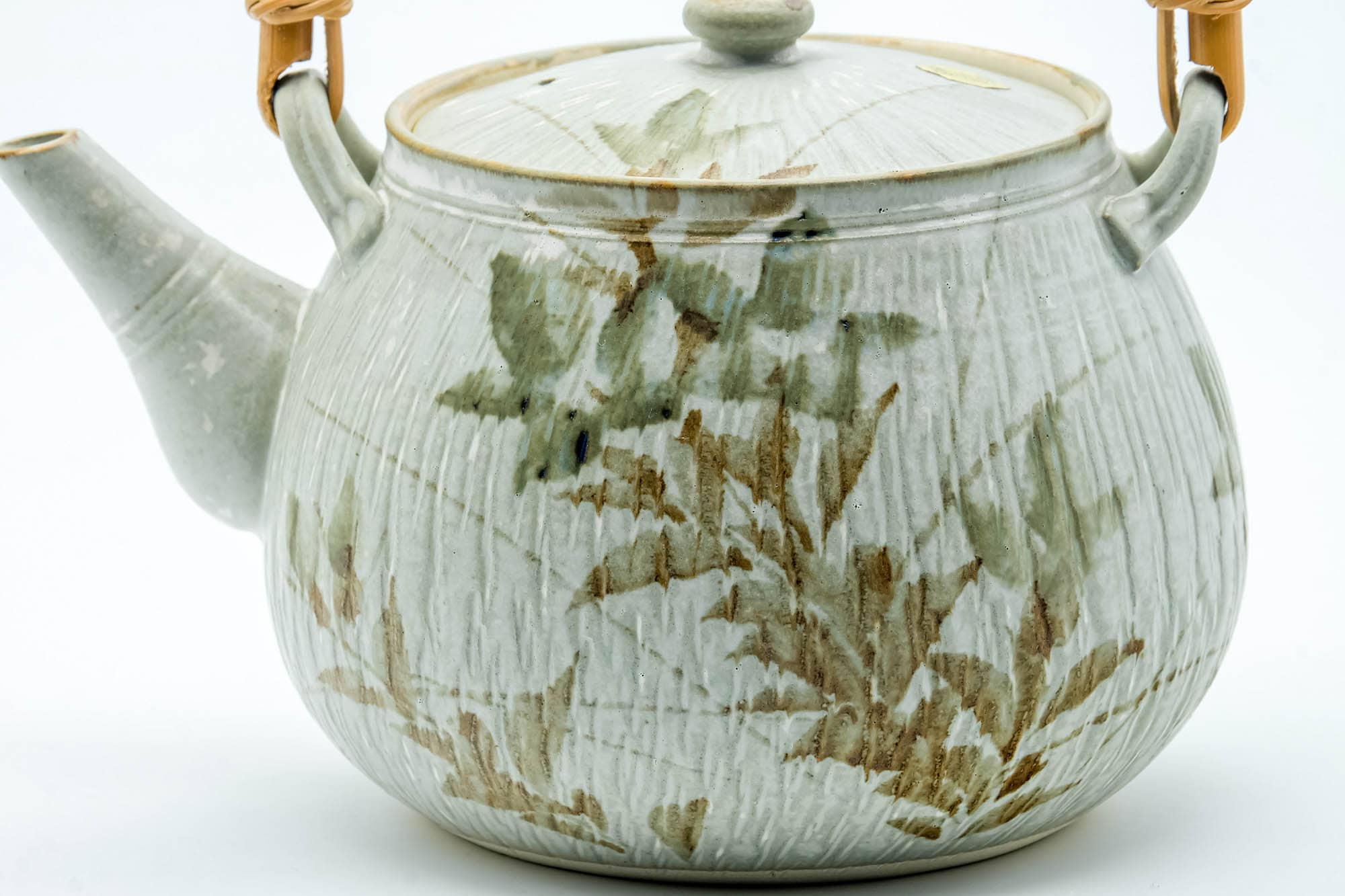 Japanese Tea Set - Beige Speckled Floral Kiyomizu-yaki Dobin Teapot with 5 Yunomi Teacups