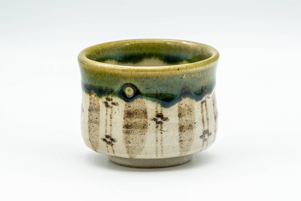 Japanese Teacup - Floral Green Drip-Glazed Oribe-yaki Guinomi - 50ml