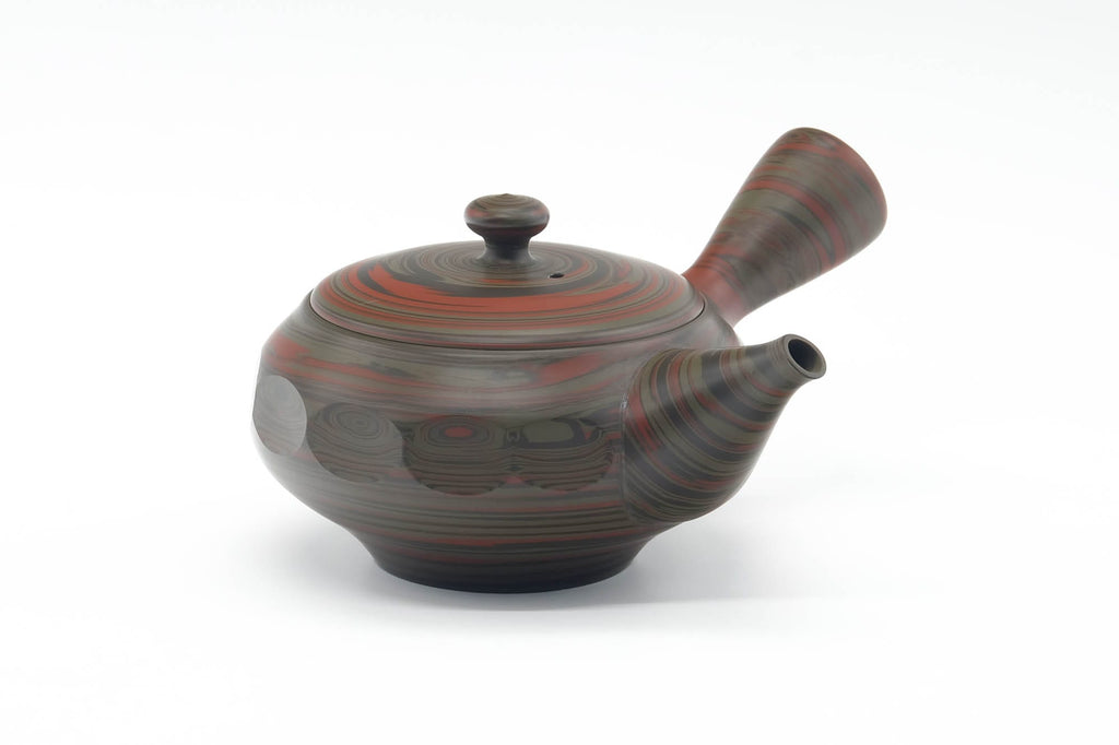 Japanese Kyusu - Red Green Faceted Nerikomi Tokoname Teapot - 270ml