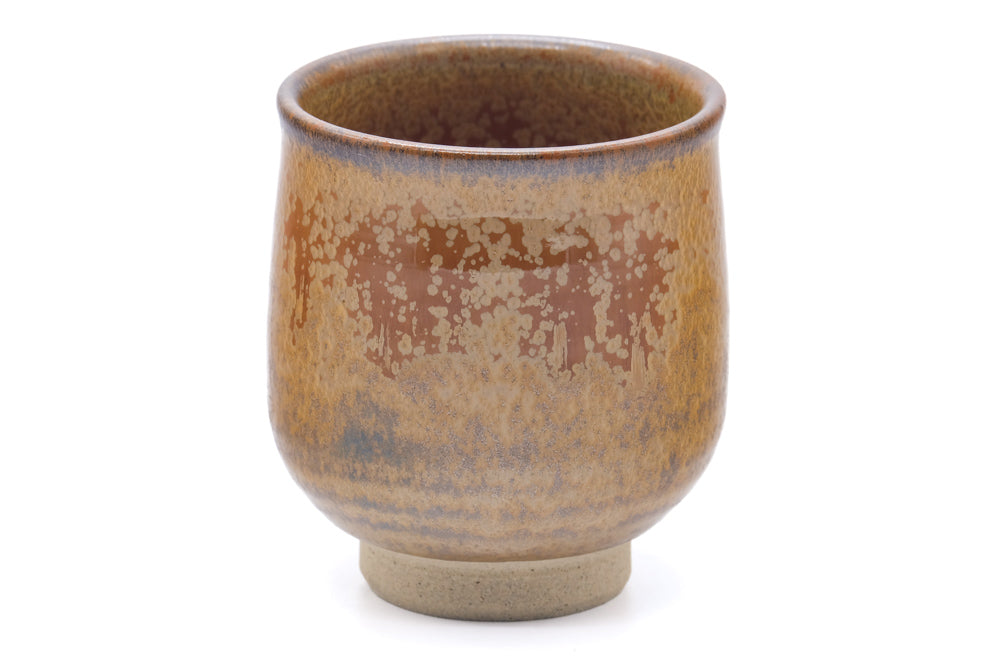 Japanese Teacups - Pair of Yellow Red Glazed Meoto Yunomi