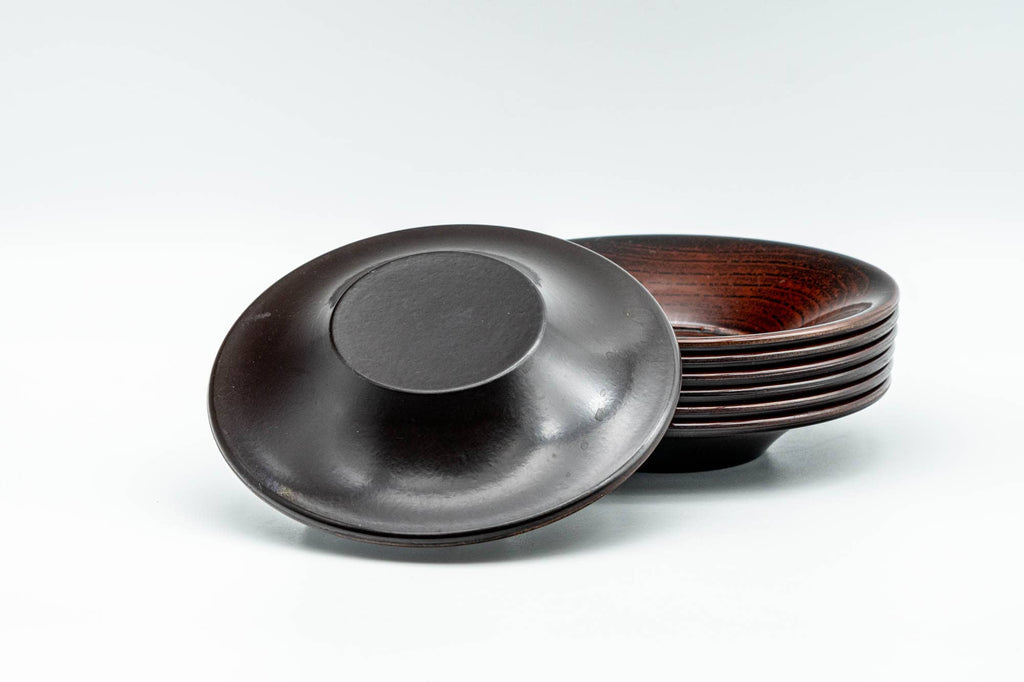 Japanese Chataku - Set of 7 Red Wood-Patterned Tea Coasters