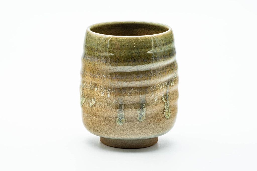 Japanese Teacup - Beige Green Drip-Glazed Spiraling Yunomi - 250ml
