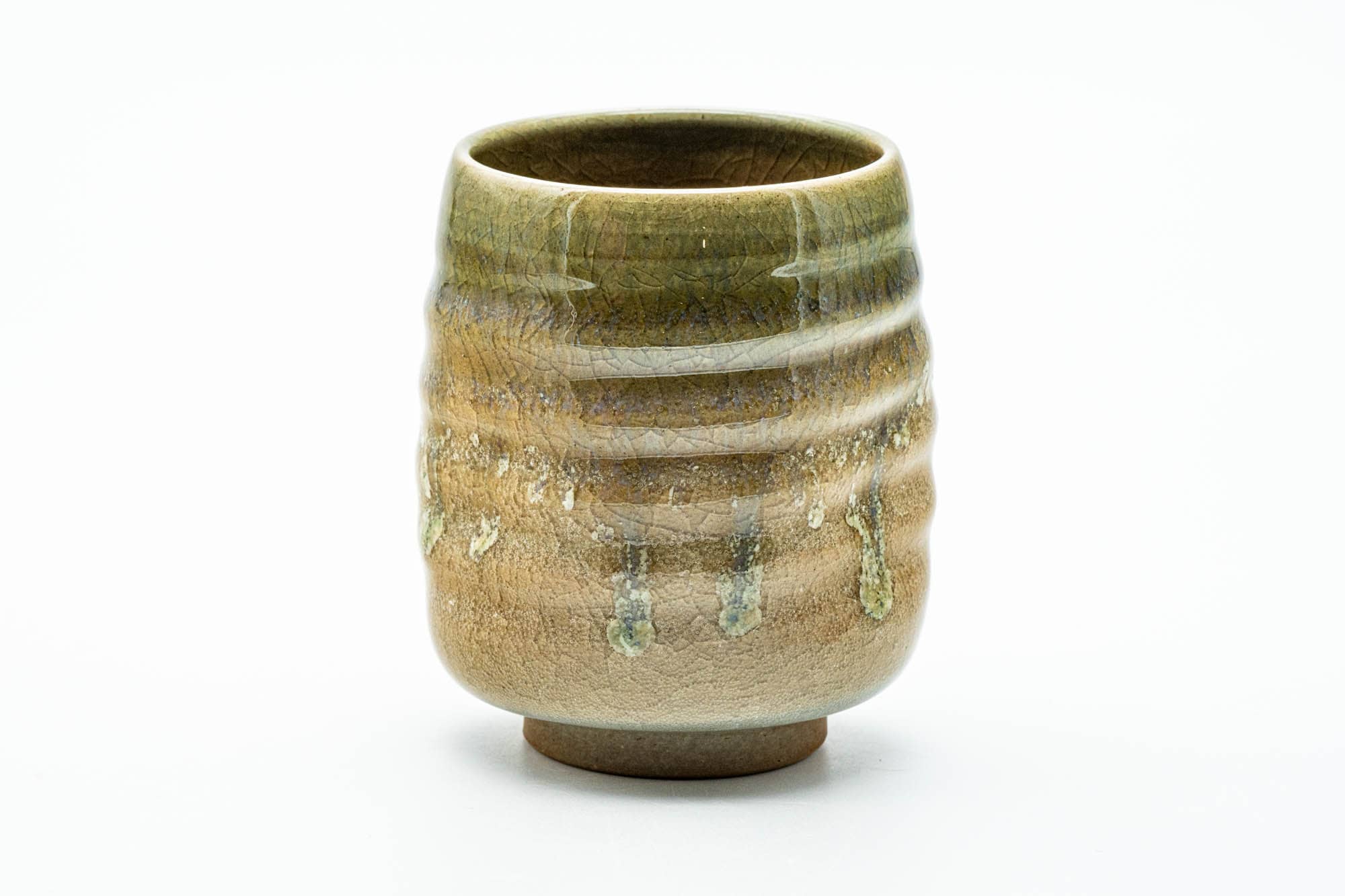 Japanese Teacup - Beige Green Drip-Glazed Spiraling Yunomi - 250ml