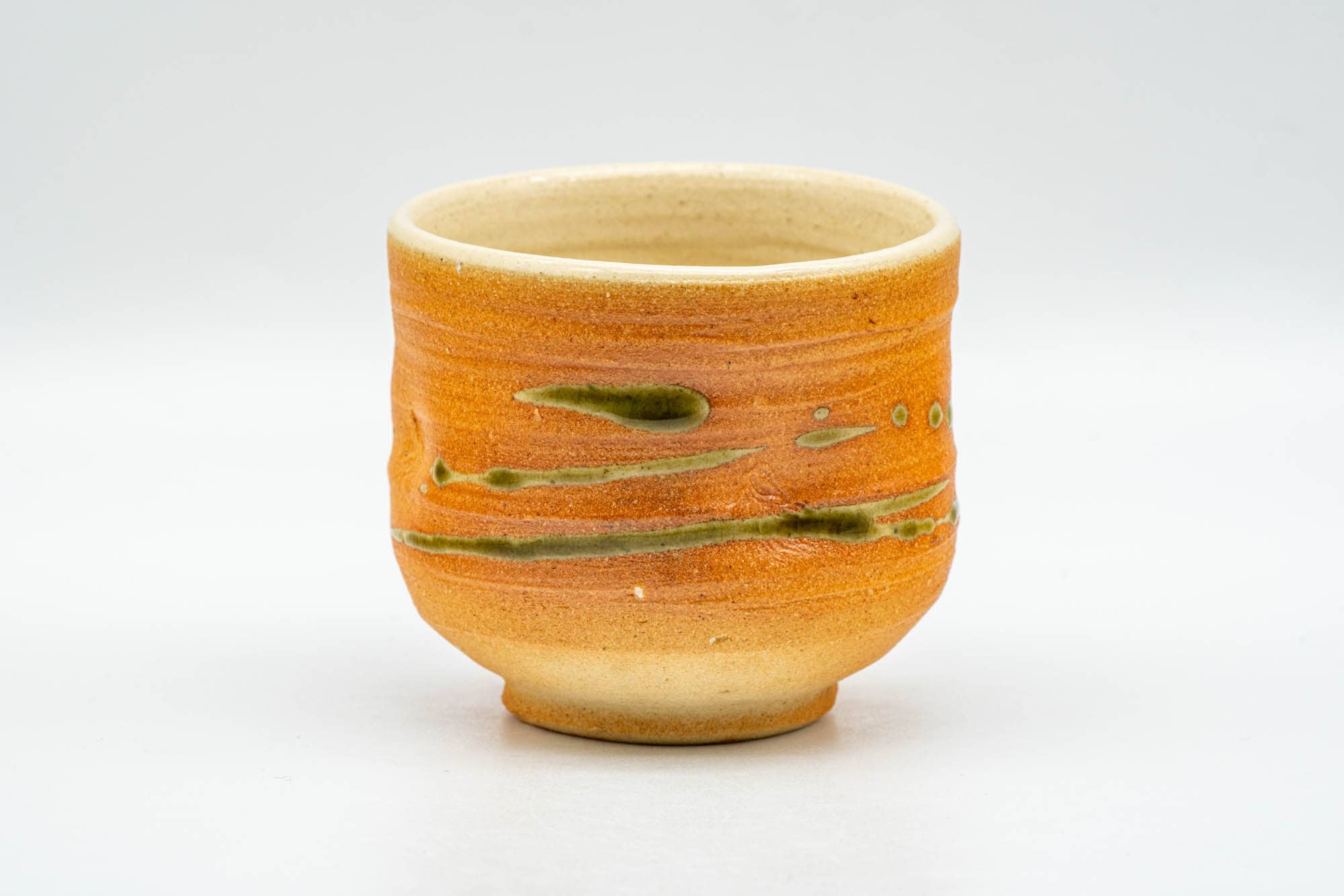 Japanese Teacup - Orange Green Streaking Glazed Yunomi - 120ml