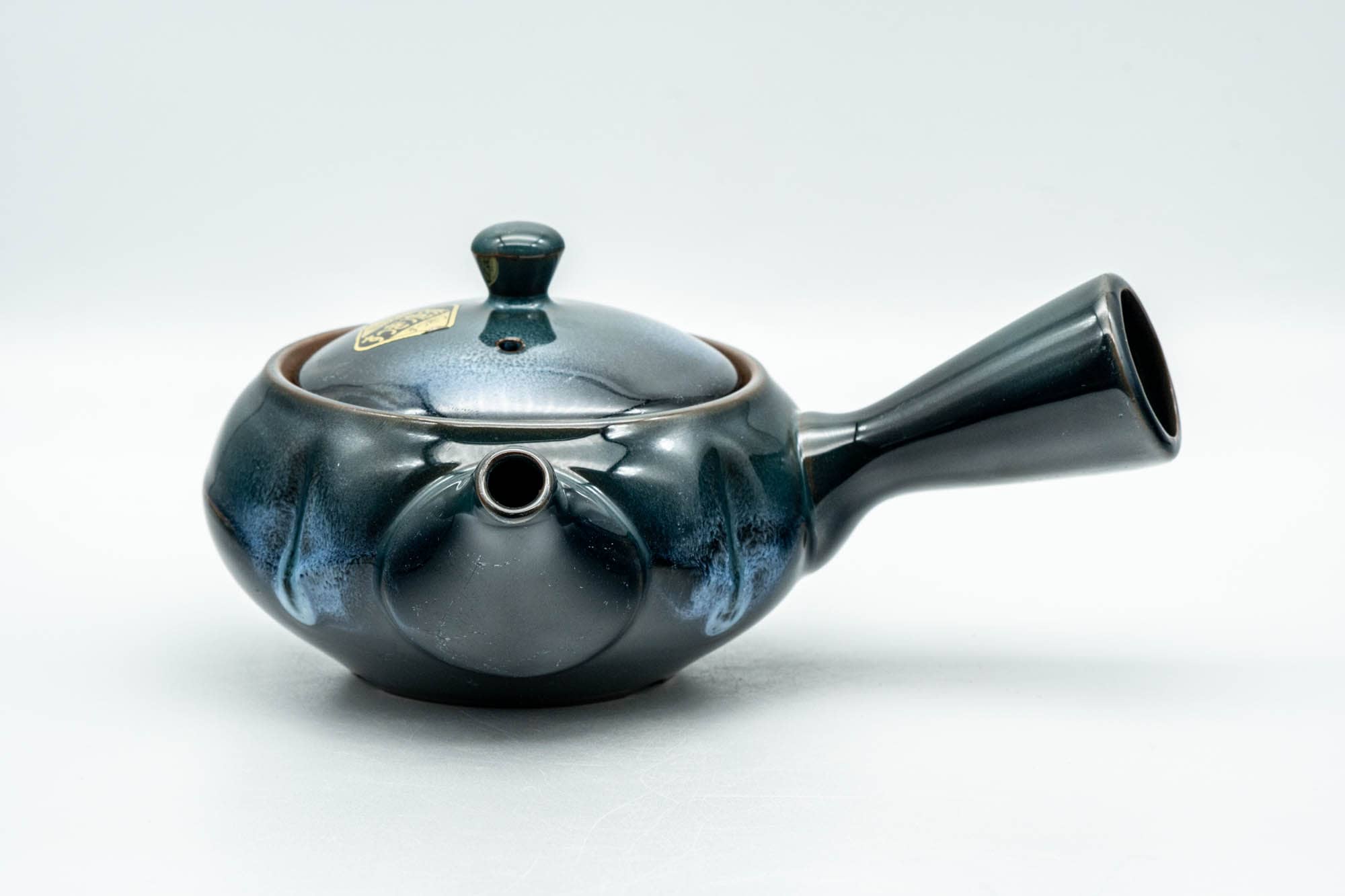 Japanese Kyusu - Blue Glazed Indented Clay Obi-ami 360 Filter Teapot - 300ml