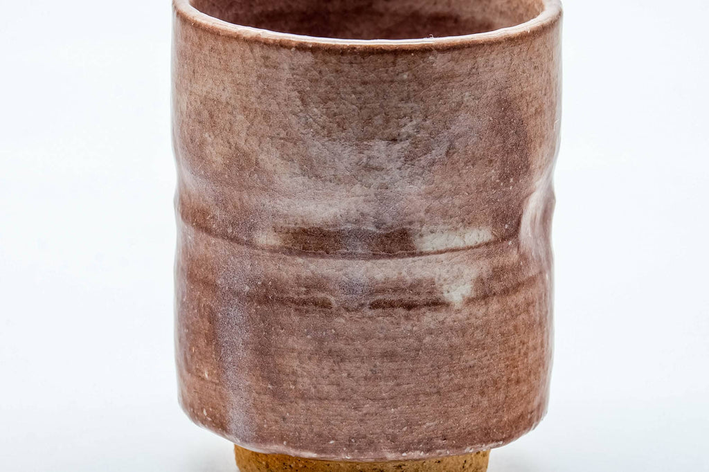 Japanese Teacups - Pair of Beige White Drip-Glazed Waisted Hagi-yaki Meoto Yunomi