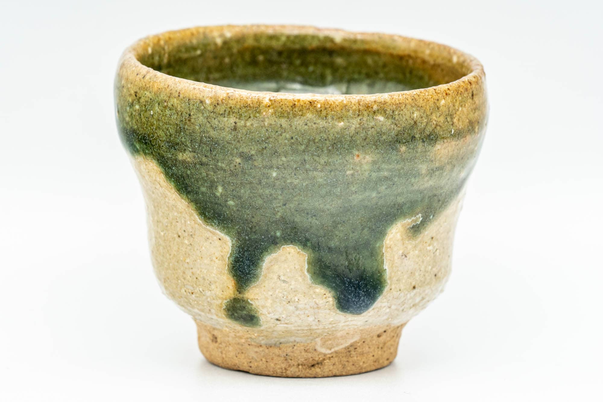 Japanese Teacup - Green Drip-Glazed Wabi Sabi Yunomi - 80ml