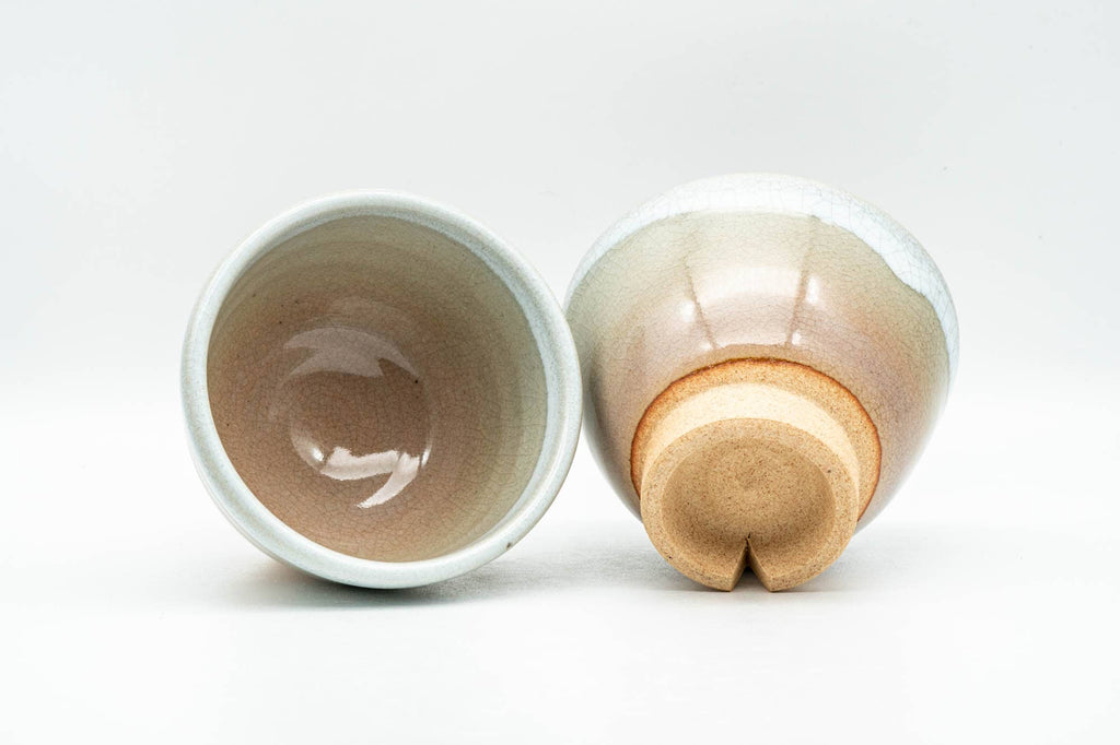 Japanese Teacups - Pair of Beige White Hagi-yaki Yunomi - 110ml