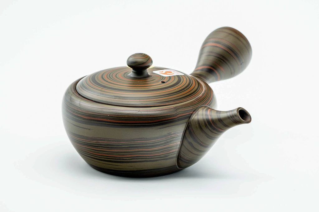 Japanese Kyusu - Dark Green Nerikomi Tokoname-yaki Mesh Teapot - 225ml