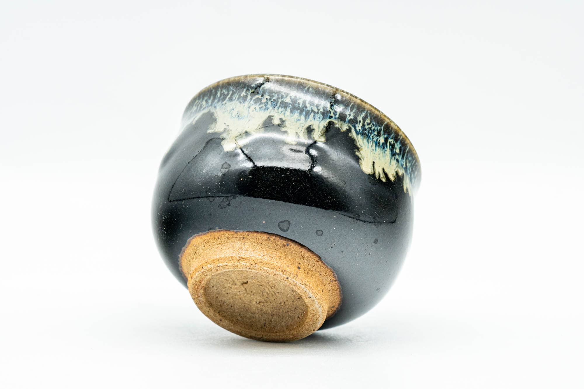 Japanese Teacup - Jet Black Beige Drip-Glazed Guinomi - 40ml