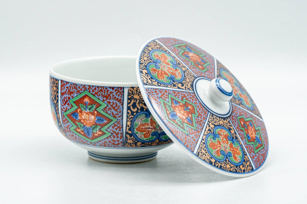 Japanese Teacup - Multi-coloured Geometric Arita-yaki Lidded Yunomi - 120ml