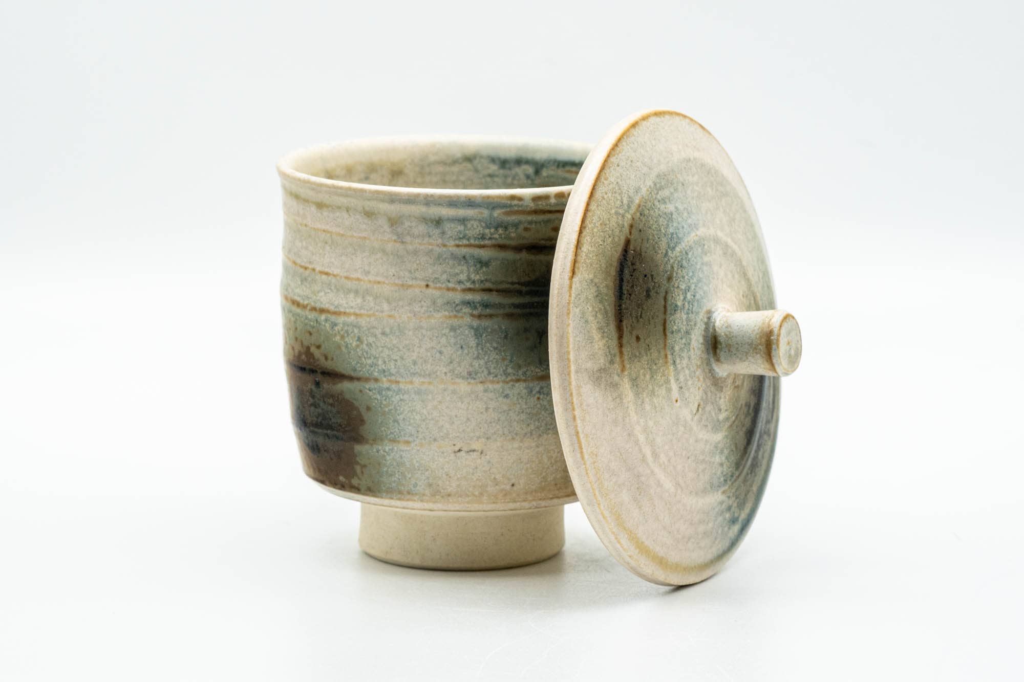 Japanese Teacup - Beige Ash Green Glazed Lidded Yunomi - 150ml