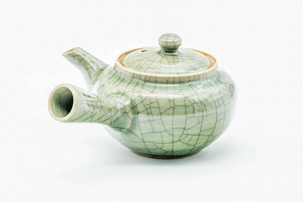 Japanese Kyusu - Green Celadon Golden Horse Obori Soma-yaki Teapot - 240ml