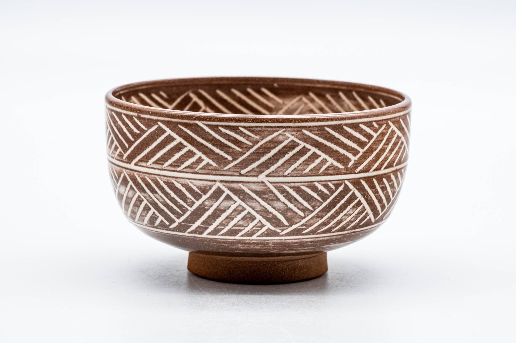 Japanese Matcha Bowl - Geometric Floral Mishima Glazed Kiyomizu-yaki Chawan - 150ml